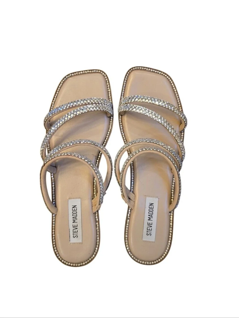 Steve Madden Starie Rhinestone Strappy Flat Sandals Silver Size 8.5